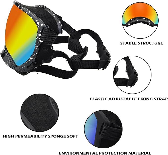 Large Dog Sunglasses with Adjustable Strap UV Protection, Winproof Dog Puppy Sunglasses, Suitable for Medium-Large Dog Pet Glasses, Dogs Eyes Protection，Soft Dog Goggles