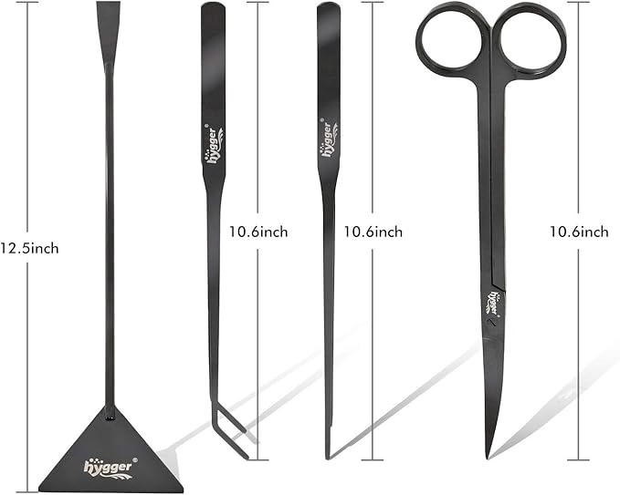 hygger Long Stainless Steel Premium Aquarium Tools, 4 PCS Aquatic Plant Tweezers Scissors Spatula Kits Comes with 1 Cleaning Cloth, for Fish Tank Starters