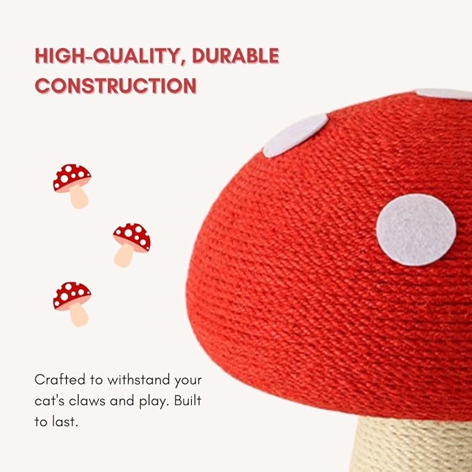 Mushroom Cat Scratching Post - Unique Design, Sisal-Wrapped, Ideal for Medium and Small Cat, Cat Scratcher Cute with 100% Sisal Covered Scratching Post, Mushroom Cat Post for Indoor Cats