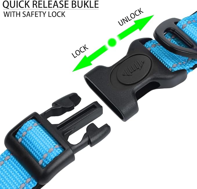 JSXD AirTag Dog Collar, Night Reflective Nylon Dog Collar for Small Medium Large Dogs,Lockable Quick Release Buckle,Padded Breathable Pet Collar with AirTag Holder (Blue, Large)