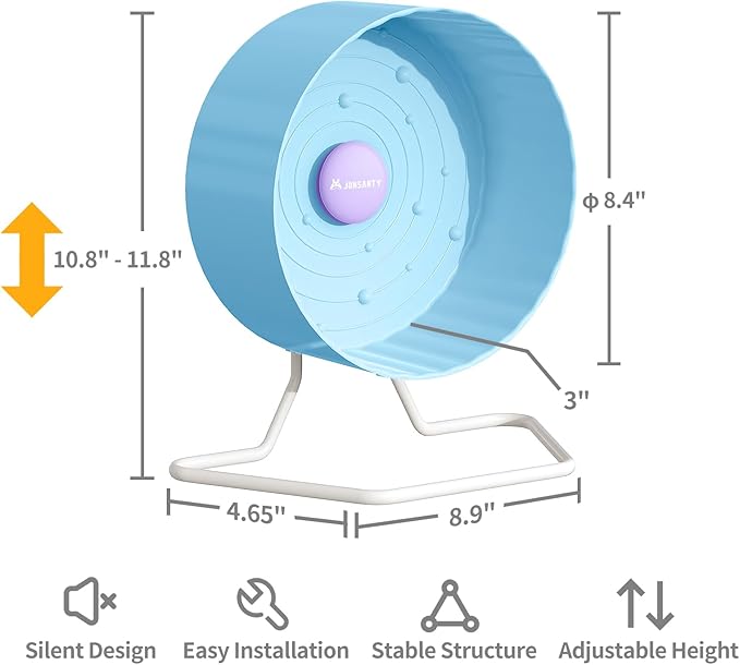 8.4" Silent Hamster Wheel, Non-Slip Track, Exercise, Release Stress, Relieve Anxiety, Adjustable Height Stand, for Syrian Dwarf Hamster, Gerbil, Mice, Other Small Medium Sized Pets, Blue