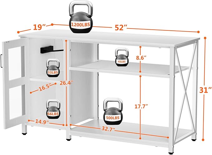 55-75 Gallon Fish Tank Stand with Cabinet, Aquarium Stand for Fish Tank Accessories Storage, Heavy Duty Metal Terrarium Stand, 52" L*19" W Tabletop, 1200LBS Capacity, White