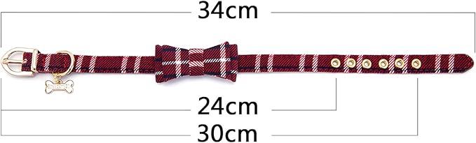 Puppy Collars for Small Dogs - StrawberryEC Adjustable Puppy Id Buckle Collar Leather. Cute Plaid Red Bowtie Dog Collar (Bow-Red)