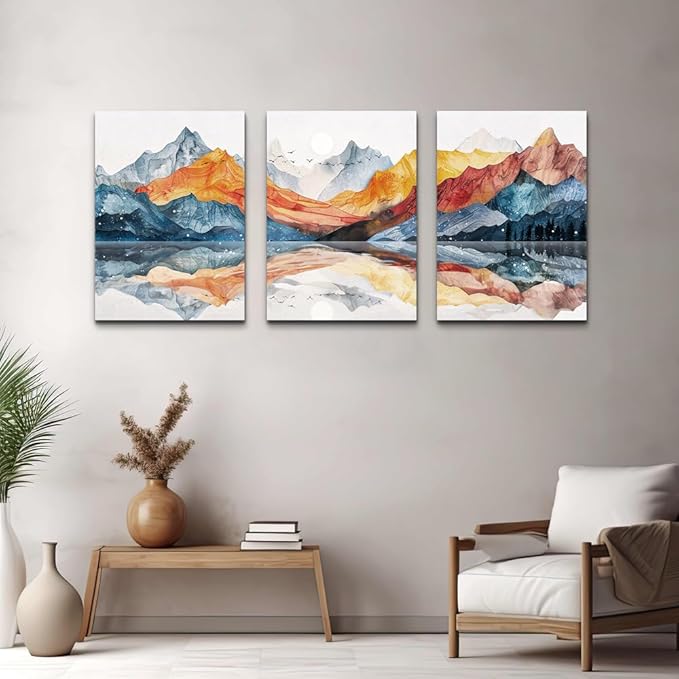 TTHYUEWS Large Abstract Canvas Wall Art - 3 Piece Mountain Landscapes Wall Paintings for Bedroom, Living Room, Office Decor