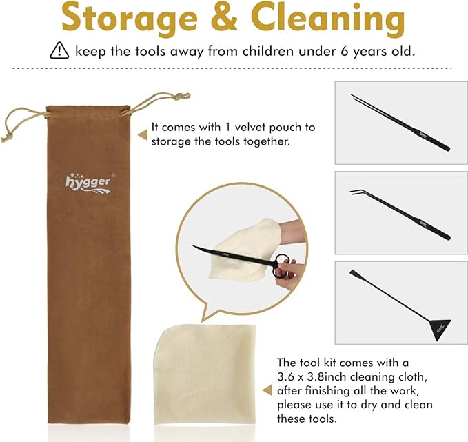 hygger Long Stainless Steel Premium Aquarium Tools, 4 PCS Aquatic Plant Tweezers Scissors Spatula Kits Comes with 1 Cleaning Cloth, for Fish Tank Starters
