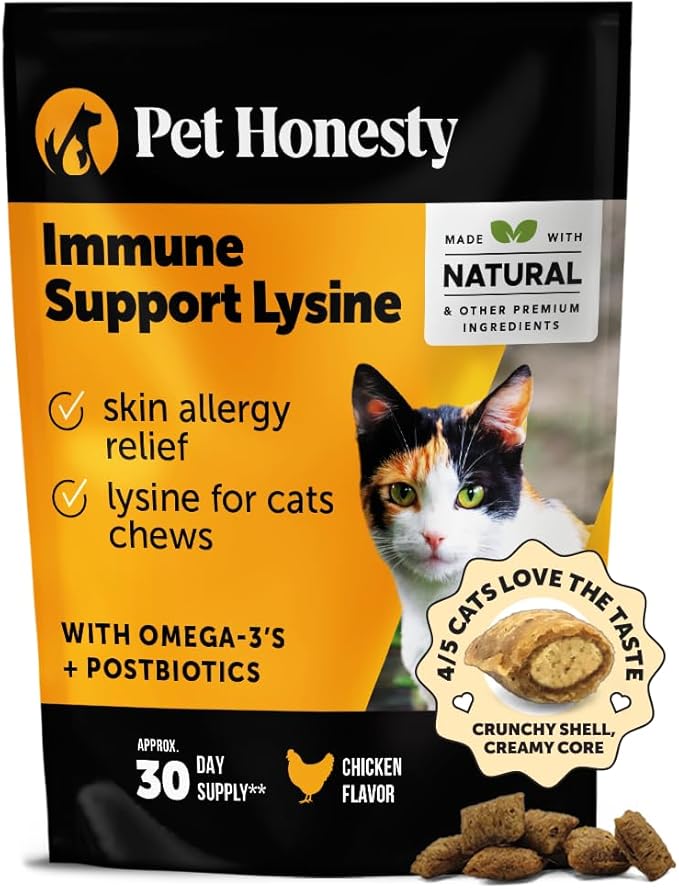Cat Immune Support Lysine - Cat Allergy Relief - Sneezing, Runny Nose, Watery Eyes - Cat Supplements & Vitamins with Omega 3s, L-Lysine, Antioxidants, Colostrum - Chicken (30 Day Supply)