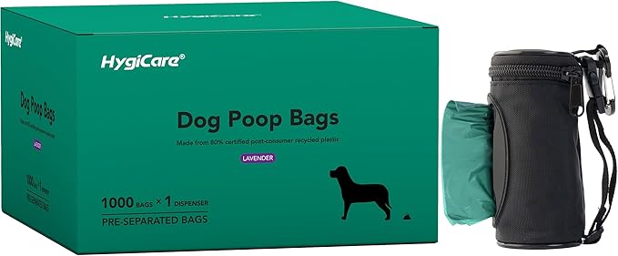 Extended Dog Poop Bags with Dispenser, 1000 Count, Pre-Separated, Lavender Scent, Eco-friendly Material, Extra Thick, 100% Leakproof, 8"x 15.6", Green