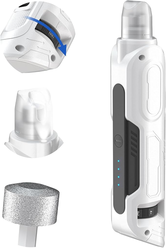 PAPIFEED High Torque Dog Nail Grinder Quiet - 6-Speed Adjustable Dog Nail Trimmers with 2 LED Lights & Dust-Proof Cover, Powerful Motor for Large/Medium/Small Dogs & Cats, Rechargeable - White