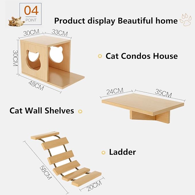 Cat Wall Shelves and Furniture Set with Condos, Perches, Bridge Ladders, Sisal Scratching Posts - Steps and Houses for Cats (C)