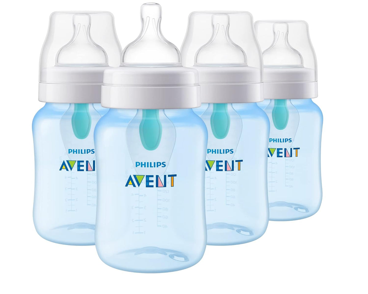 Philips Avent Anti-Colic Baby Bottle with AirFree Vent, Medium Flow 2 Nipple, 1m+, 9oz, 4 Pack, Pink, SCY703/14