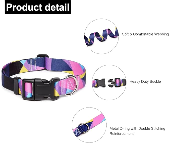 Mercano Adjustable Dog Collar - Special Design Patterns, Soft Nylon Comfortable Sturdy Pet Collar for Small Medium Large Dogs (S, Geometry Purple)