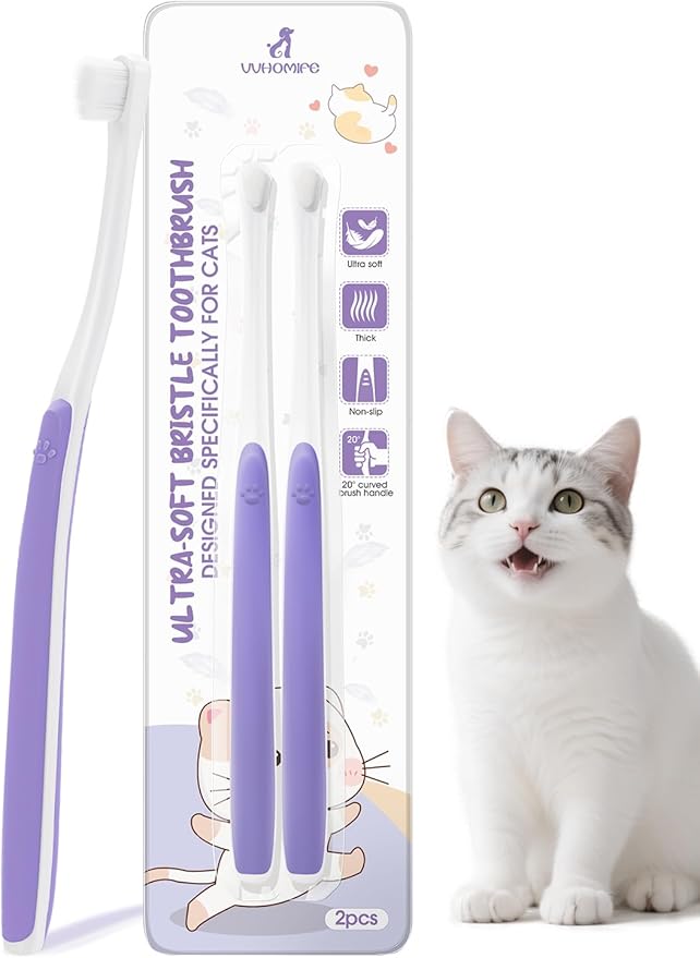 Cat Toothbrush for Kitten Teeth Cleaning – Soft Bristle Cat Dental Brush Set with Compact Head – Gentle Oral Care Tool for Daily Brushing Routine, Loved by Vets and Fur Babies