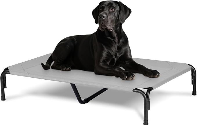 Elevated Dog Bed for Outdoor, XXL Raised Dog Cot Indestructible with Washable Mesh, Cooling Summer Pet Cot Chew Proof for Outside Camping Travel, 51 inch Grey