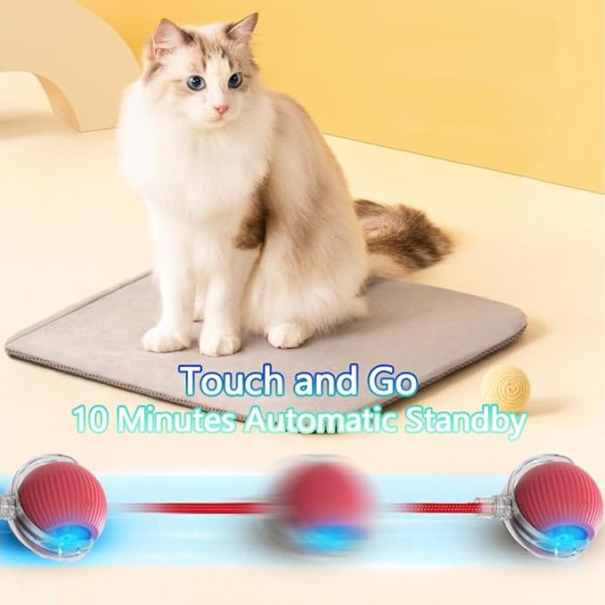 Interactive Cat Toys Ball for Indoor Cats, Auto Moving Cat Toys Interactive Motorized Electric Rolling Ball with Motion Sensor, Indoor Cats to Reduce Boredom (Red)