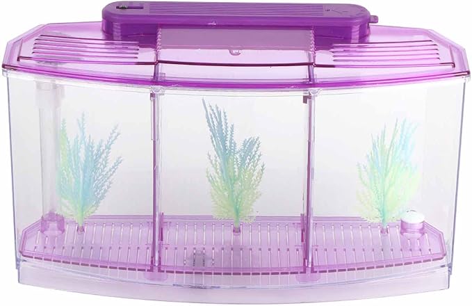 LIZEALUCKY Betta Fish Tank, Adjustable LED Light Acrylic Aquarium with Water Change Valve, Small Fish Tank Starter Kit for Office Home Room Decor (Purple)