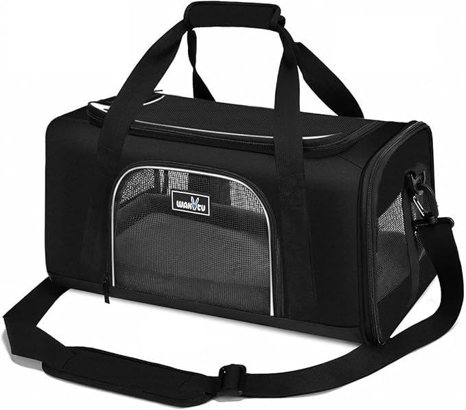 TSA Approved Pet Carrier for Small Medium Cats and Dogs | Dog Carrier with Adequate Ventilation | 4 Mesh Windows, 3 Entrance, Locking Safety Zippers, Padded Shoulder Strap, Black