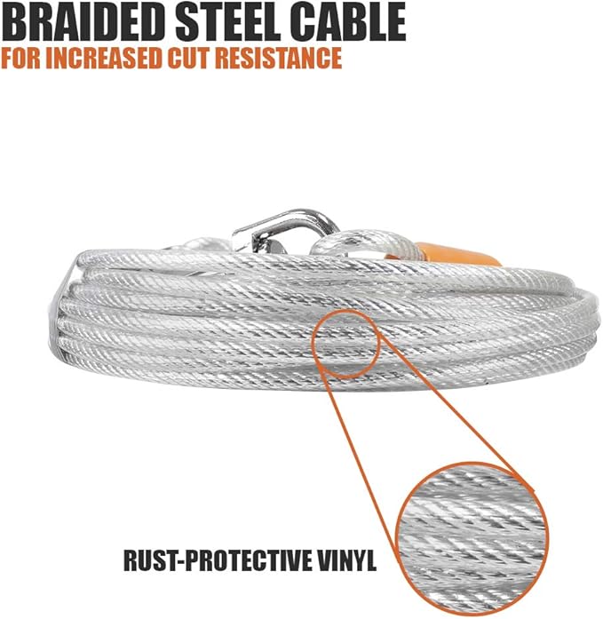 BV Dog Tie Out Cable 25 Feet - Heavy Duty Dog Lead up to 90 Pounds - Reflective & Rust-Free with Quick Release Swivel Clips & 360° Rotating Clasp - Tangle-Free Dogs Runner for Yard (Silver, Single)