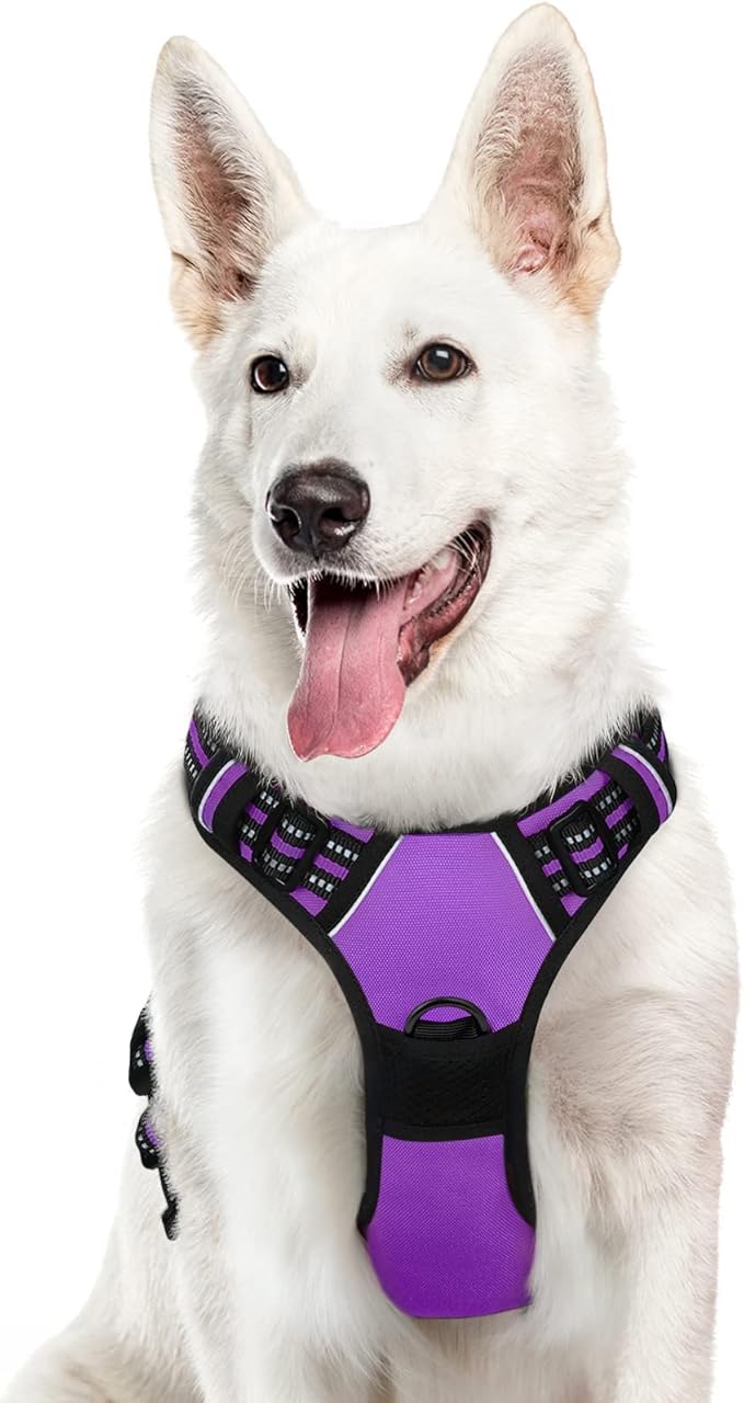 Eagloo Dog Harness for Large Dogs, No Pull Service Vest with Reflective Strips and Control Handle, Adjustable and Comfortable for Walking, No Choke Pet Harness with 2 Metal Rings, Purple, XL