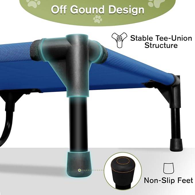 Medium Cooling Elevated Dog Bed, Outdoor Raised Pet Cots Beds for Medium Dogs with Breathable Mesh, Portable Pet Hammock, Lifted Travel Dog Bed with Non-Slip Feet, Easy to Clean, Blue, M