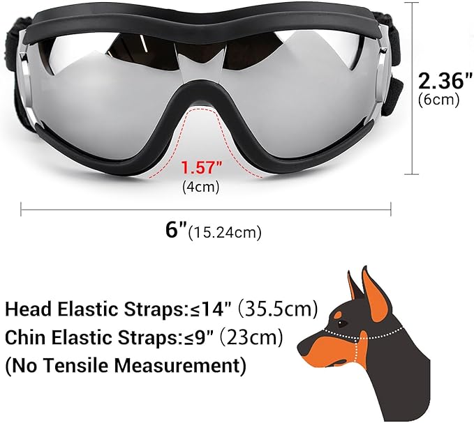 Pack of 2 Dog Goggles Dog Sunglasses for Medium to Large Breed Anti-UV Eye Protection with Adjustable Straps- Silver