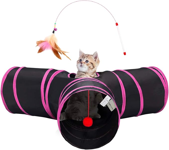 Tempcore 3 Way Collapsible Cat Tunnels, Indoor Cat Toys with Peek Hole & Ball, Perfect for Kittens & Rabbits