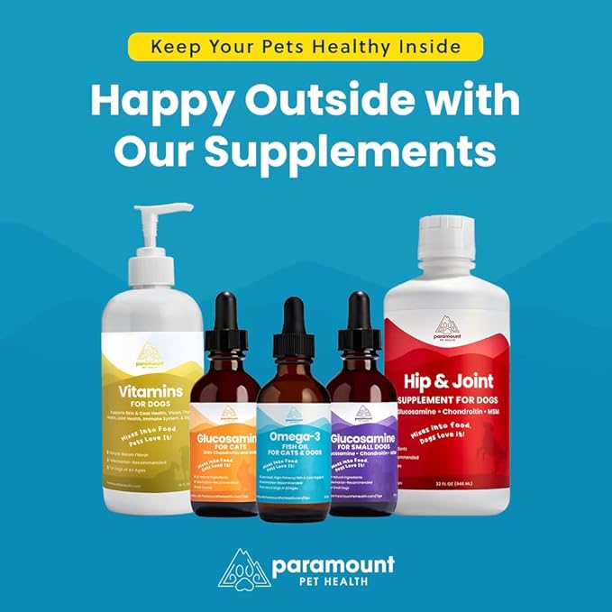 100% Natural Liquid Glucosamine Chondroitin with MSM for Cats, Hip & Joint Supplement for Senior Felines, Arthritis Support & Mobility Booster Glucosamine Drops, 2 Oz
