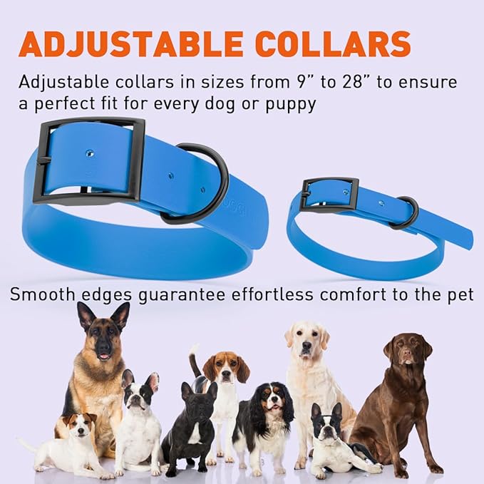 Dogline Biothane Waterproof Dog Collar Strong Coated Nylon Webbing with Black Hardware Odor- Proof for Easy Care Easy to Clean High Performance Fits Small Medium or Large Dogs, Cerulean Blue