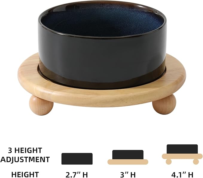 Ceramic Elevated Dog Food and Water Bowl, Kitty Bowl, Raised Dog Dish, Pet Feeder (6inch, 1 x Starry Sky + Stand)
