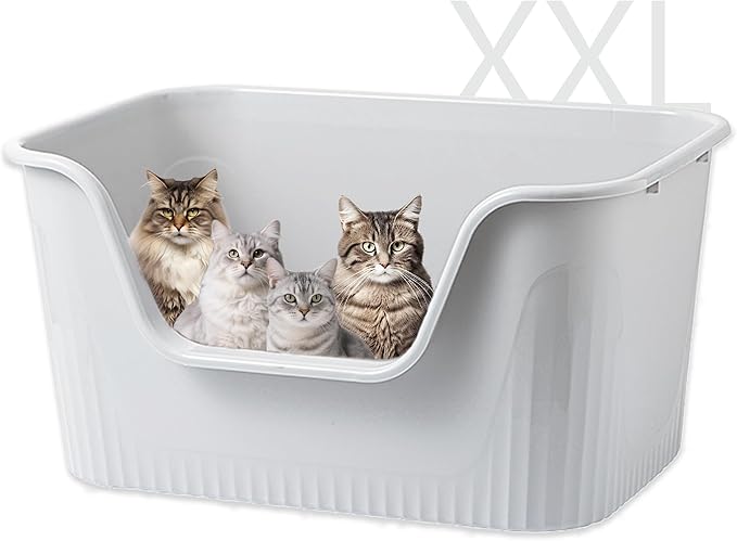 Vealind Extra Large Cat Litter Box 31''×21''×16'', Jumbo Litter Box for Big Cats or Multiple Cats, High Sided Litter Pan, Leak-Proof & Anti-Splashing, Easy Clean & Durable (Grey)