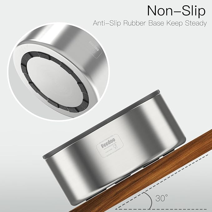 2L No Spill Water Bowl for Dogs, Double-Wall Stainless Steel with Splash-Proof Paws Lid and Floating Disk, Non-Slip Base, Easy to Clean Slow Water Feeder for Small Medium Dogs