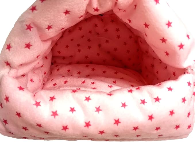 WOWOWMEOW Small Animals Warm Hanging Cage Cave Bed for Hamsters, Guinea-Pigs, Rats, Rabbit and Chinchillas (L, Star-Pink)