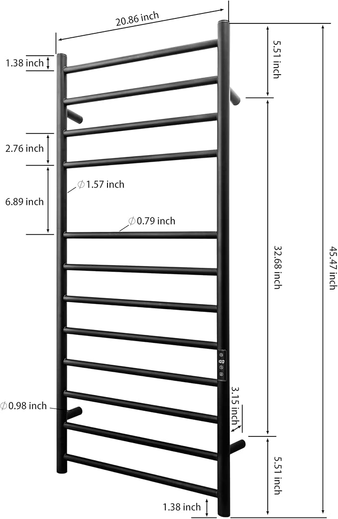 KEG Smart WiFi Towel Warmer Wall Mounted with Built-in Timer and Temperature Adjust Control, 12 Bars Electric Stainless Steel Heated Towel Racks for Bathroom Black
