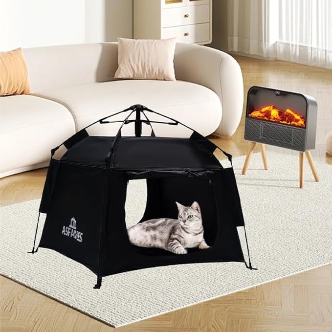 Outdoor Waterproof Pet Automatic Camping Tent, Pop up Cave Bed for Indoor Cats and Small Dogs, Portable Cat House Dog House, Black.