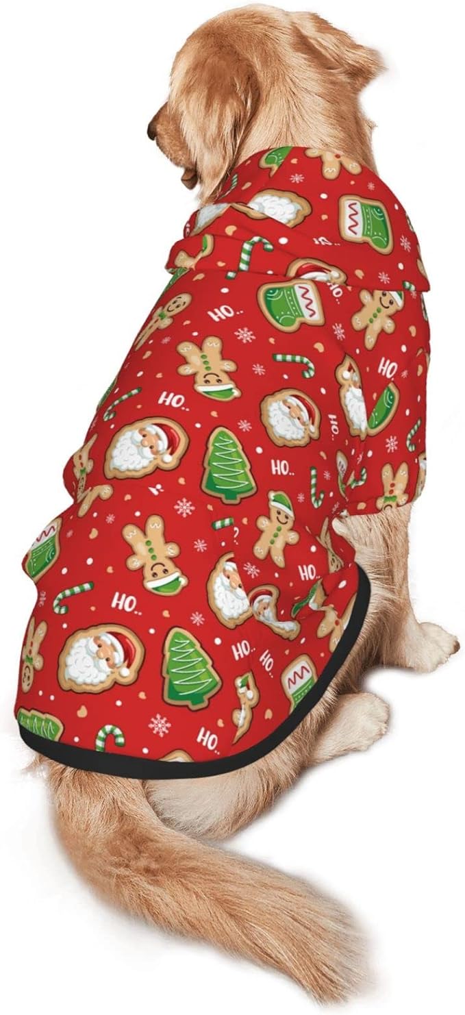 Santa Claus with Gingerbread Man Hoodie,Christmas Cosplay Dog Clothes with Pocket and Hat Winter Clothes Sweaters X-Large