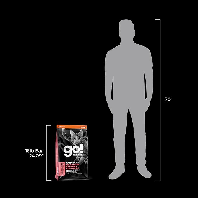 Go! Solutions Carnivore, Grain-Free, Protein Rich Dry Cat Food, Salmon and Cod Recipe, 16 lb Bag