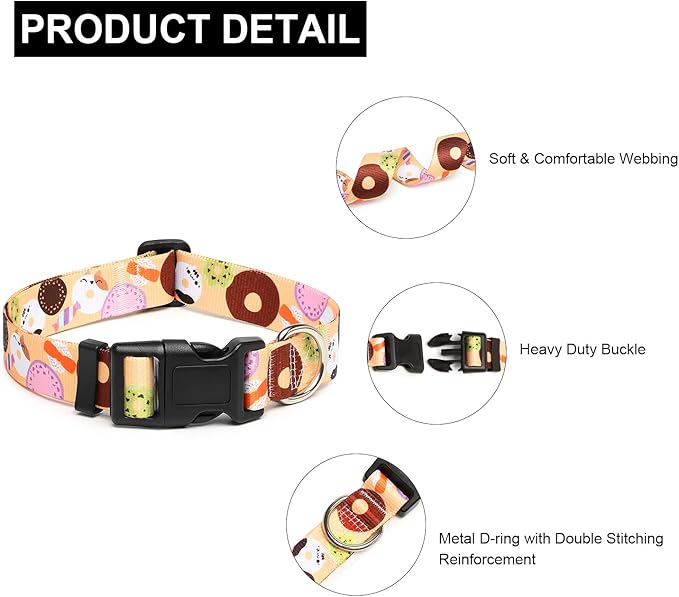Mercano Adjustable Dog Collar - Special Design Patterns, Soft Nylon Comfortable Durable Pet Collar for Small Medium Large Dogs (L, Beige Cookie)