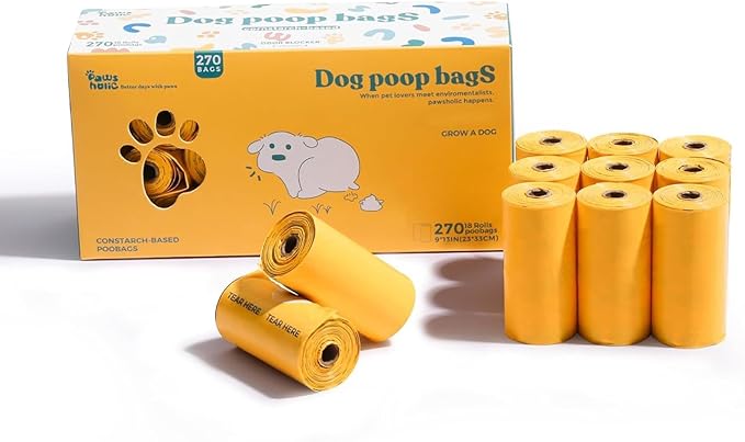 Dog Poop Bags Rolls Biodegradable 100% Leak Proof Dog Waste Bags -270 Count 18 Rolls - Cornstarch Based Doggie Poop Bag for puppy and Big Dogs(Lavender)