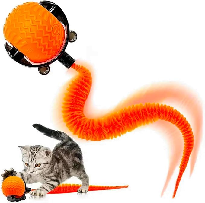 Interactive Cat Toys with Tail Rechargeable Cat Ball Toy with 3 Model Automatic Moving Balls Electric Fast Rolling Toy for Lazy Cats (Red)