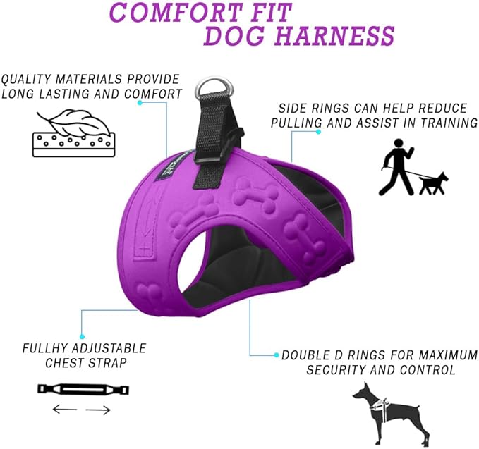 Comfort Fit Dog Harness No Pull with Adjustable Buckles Soft Padded Reflective Choke Step-in Pet Vest with Easy Control Handle for Small Medium Large Dogs & Puppies for Walking Running Training
