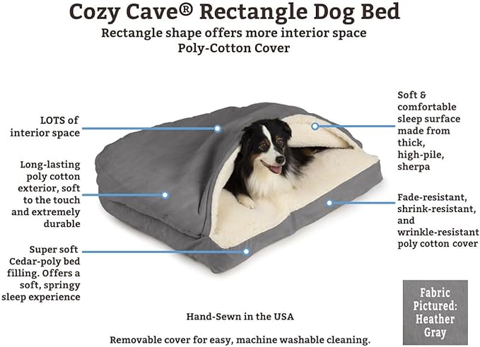 Snoozer Rectangle Cozy Cave Dog Bed - Indoor Dog Bed with Cover Cave, Covered Calming Burrow for Small & Medium Sized Pets with Blanket Attached, Enclosed, Washable - Medium, Olive