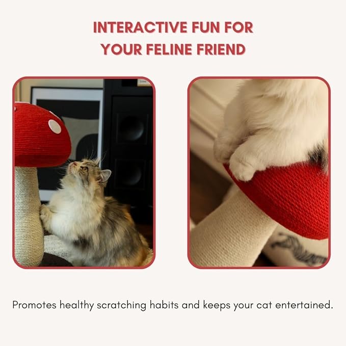 Mushroom Cat Scratching Post - Unique Design, Sisal-Wrapped, Ideal for Medium and Small Cat, Cat Scratcher Cute with 100% Sisal Covered Scratching Post, Mushroom Cat Post for Indoor Cats
