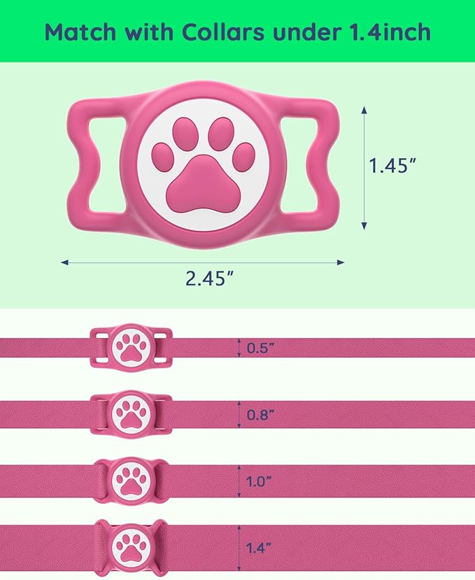 IP68 Waterpoof Dog Airtag Holder, Stretchy Silicone Full Body Covered Apple Air Tag Holder for Dog Cat Collar Fit All Width Collar (Pink/Rose, 2 Pack)
