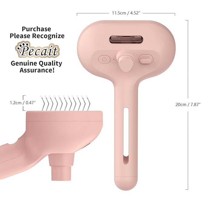 3-in-1 Steam Brush with Release Button and Tank, Anti-Static Pet Brush for Long and Short Hair - Removes Tangles and Loose Hair (Pink)