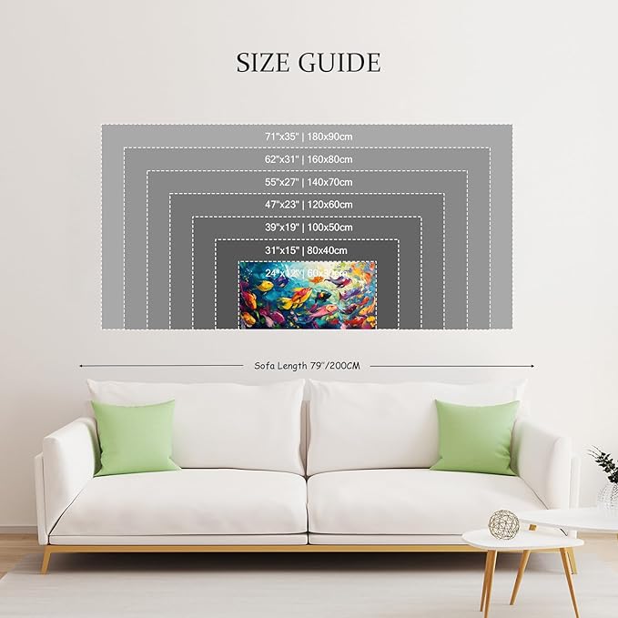 School of Fish Printed Canvas Wall Art – Framed Abstract Ocean Print – Vibrant Fish Wall Decor for Living Room, Bedroom, Office (Gold Framed, 47"x23"|120x60cm)