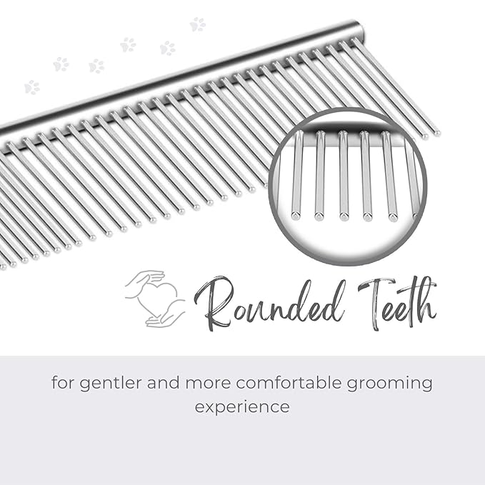 Flexzion Grooming Comb for Dogs – Stainless Steel Professional Cat Comb and Animal Tool for Removing Tangles and Knots on Medium Pets with Smooth Needle Teeth – 45mm, 1 Large
