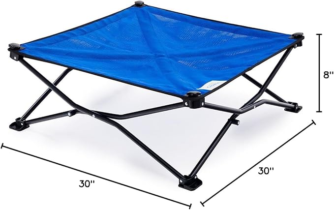 Coolaroo On-The-Go Elevated Dog Bed - Foldable Pop-Up Travel Dog Bed with Breathable, Moisture-Resistant Fabric, Carry Bag Included, Lightweight & Portable, Aquatic Blue, Medium