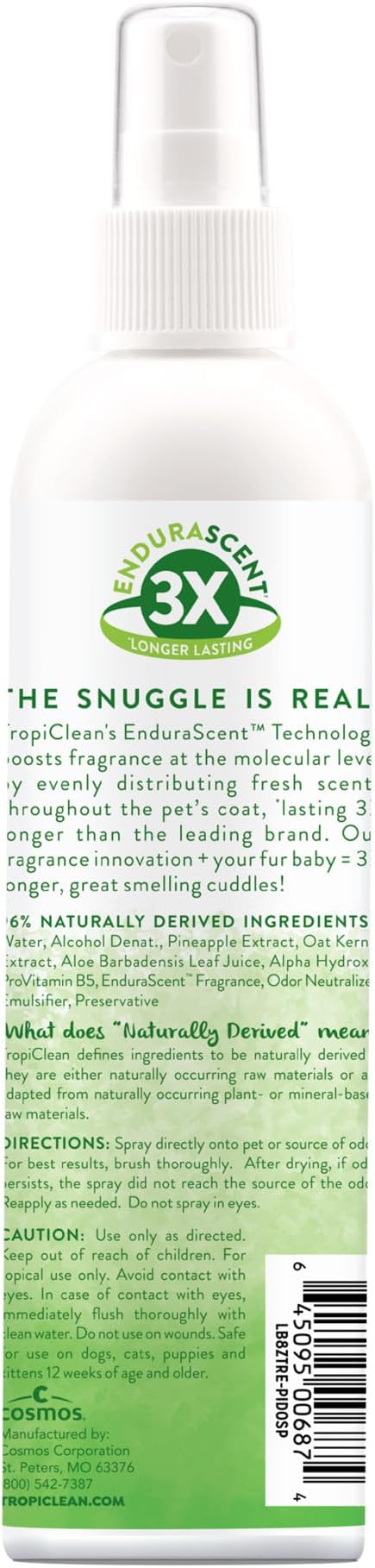 TropiClean Dog Perfume, Long Lasting Pineapple Cologne, Deodorizing Spray for Smelly Dogs, After Bath Detangling Spray, Safe for Cats, 8oz.
