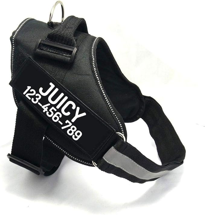 PawPawify Custom No Pull Dog Harness with Name and Phone Number, Heavy Duty Personalized Pet Vest to Prevent Tugging, Pulling, or Choking, Training and Walking (Black, XXL (85-140 LBS))