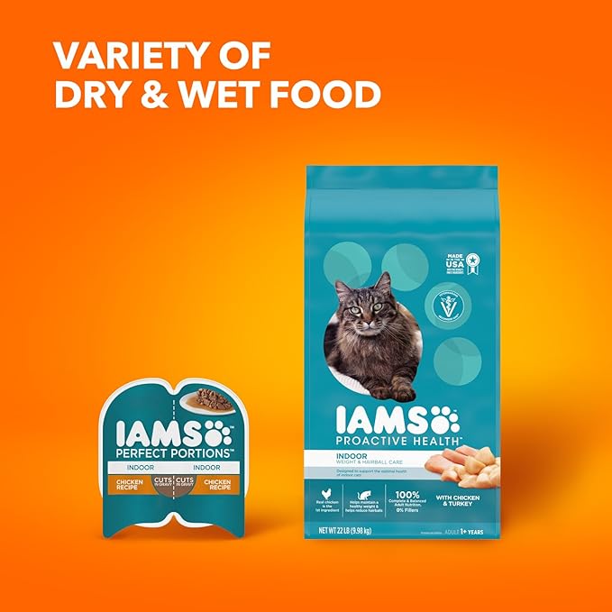 IAMS Proactive Health Indoor Weight Control & Hairball Care Adult Dry Cat Food, Chicken & Turkey Recipe, 16 lb. Bag