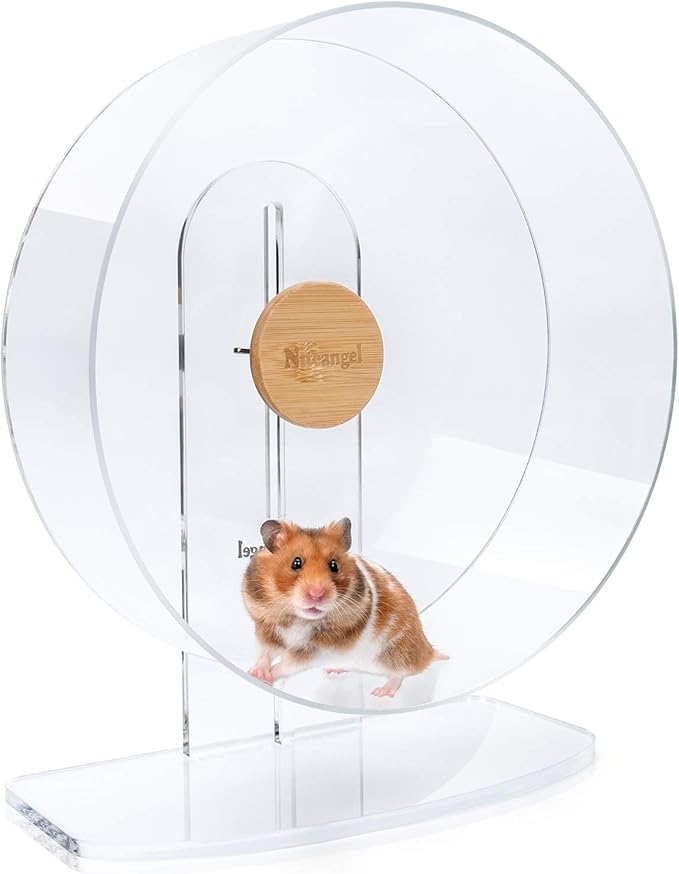 Niteangel Silent Hamster Exercise Wheel - Dual-Bearing Quiet Spinning Acrylic Hamster Running Wheel for Hamsters, Gerbils, Mice, Degus, or Other Small Animals (Large - Wider Version)